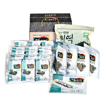 장흥무산김㈜ 장흥무산김 선물세트 2호세트 유기(구운김밥김 도시락김) 땅콩스낵+현미스낵+마른미역