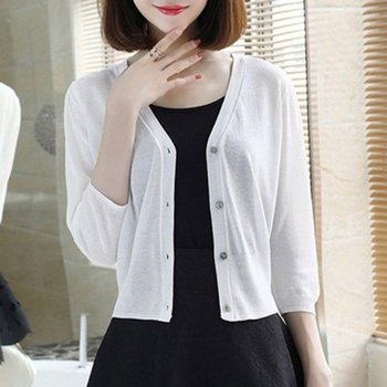 볼로레로 여름가디건 집업 초경량 얇은 볼레로 기본 브이넥 로브 여성 니트 데일리