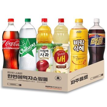 1.25~1.5L 음료수 6종 혼합 각 1개 / 코카콜라업소+칠성사이다업소+아침에사과+갈아만든배+비락식혜+맥콜 (43613503)