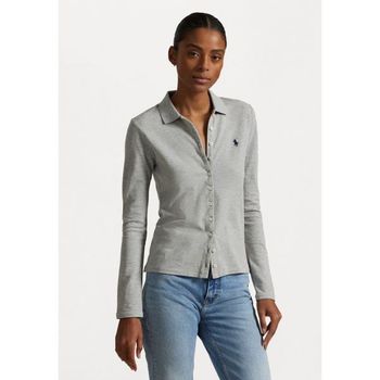 Ralph Lauren 폴로 랄프 로렌 버튼 플래킷 롱 슬리브 셔츠 - 다운 블라우스 안도버 헤더 6320256