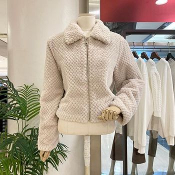 F23D75197 밍크 페이크퍼 퀼팅 카라 집업_P350317946