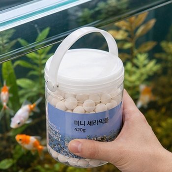 (색상 미니세라믹볼420g 망)미니 세라믹볼 어항여과재 420g 수질정화 여과망 포함