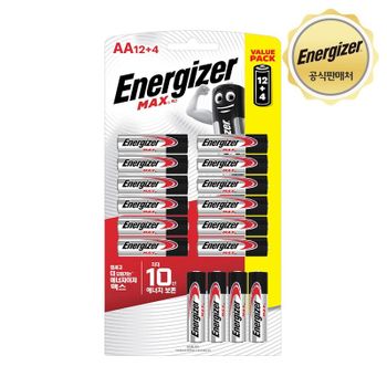 에너자이저 알카라인 맥스 건전지 AA 12입 + 4입[34474641]