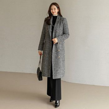엔디스 벨트SET 울 블렌딩 보카시 부클 더블 롱 테일러드 코트_P415264309