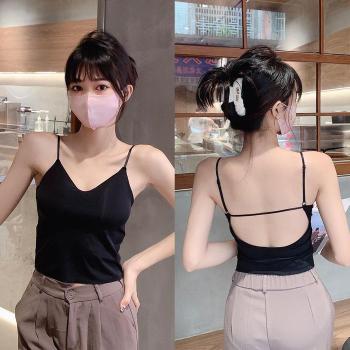 [에스이엔몰] 캡 내장 백리스 끈 나시 등파인 브라 탑 (S15261586)