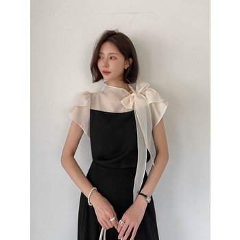 뮤즈타이배색블라우스