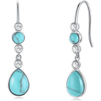 [해외] FANCIME 귀걸이 인공 터키석 스털링 실버 후크 스톤 2개 티어드롭 12월 탄생석 파인 쥬얼리 3892