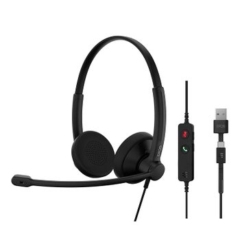 [해외] EPOS IMPACT 100 UC 스테레오 USB-C+A 헤드셋 - 노이즈 캔슬링, 경량, USB 어댑터 포함, 블랙