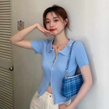 믹센 투웨이 골지 반팔 니트 집업