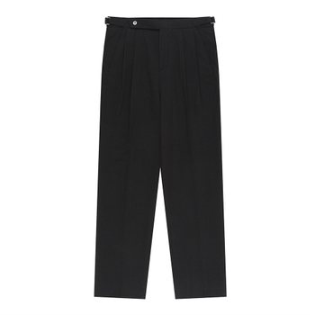 Essential Linen Cotton Twill Adjust 2-Pleated Relaxed Chino (Black)