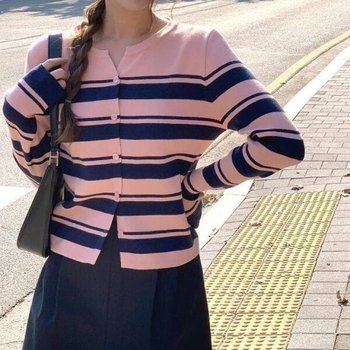 온나핏 라키스 배색 단가라 베이직 라운드 가디 (WFK3XYU)