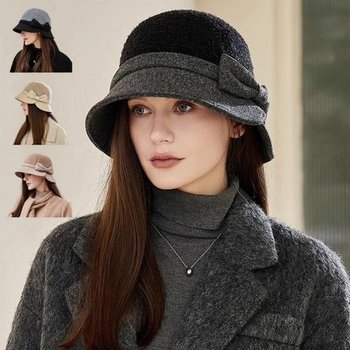 엄마 모자 모자 방한 하라스여자 버킷햇 리본 겨울 페도라