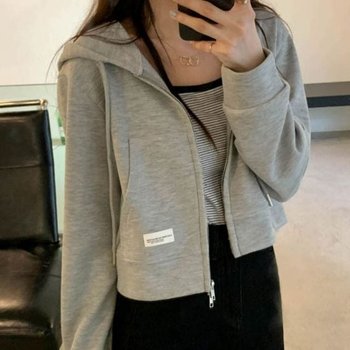 트렌디스타일링 투지퍼 숏기장 기장 장팔 후드아우터 캐주얼 여성린넨자켓 여자세미자켓