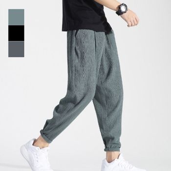 남성반바지 남성 린넨 허리밴딩 롤업 7부 스타일링 배기 일자팬츠