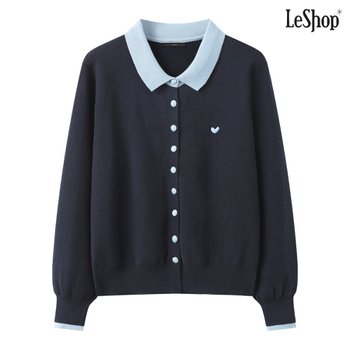 하트 자수 포인트 배색 니트 가디건 (DQ1CK006A)