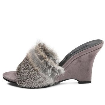 아미 k et muse Long fur wedge heel mule _KM22w154