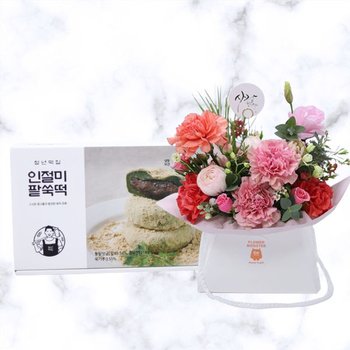 비앙코 카네이션+인절미팥쑥떡 어버이날 스승의날 감사 존경 은혜 축하 생신 기념일 선물 꽃배달