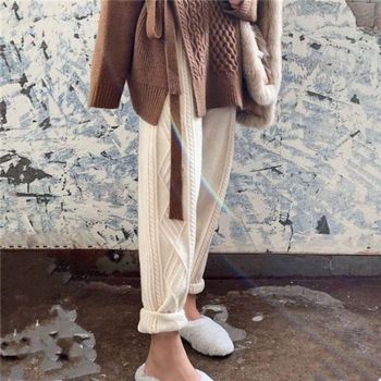 하이 TRGR3202 시크한 따스한 니트 웨이스트 조거 팬츠 바지 롤업 겨울