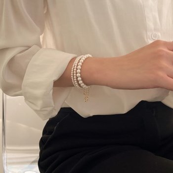 [자체제작] 동글 핵 진주 써지컬스틸 레이어드 코인 팔찌