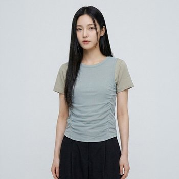 여성 셔링 레이어드 반팔 티셔츠_102(10570-131-416-69)