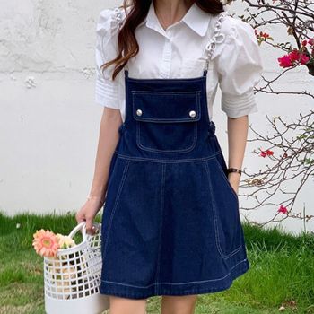 데님 멜빵 원피스 여성 사제 원활