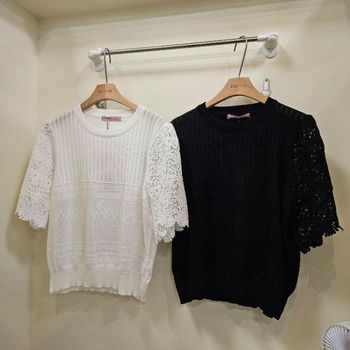 HC07 소매 레이스 배색  니트 A25SW5243_P399022238