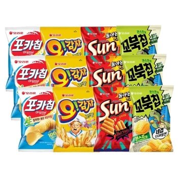 오리온 스낵  4종세트  (썬칩3+꼬북칩3+오감자3+포카칩3)