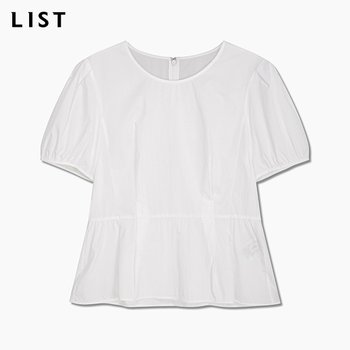 코튼 퍼프 페플럼 블라우스_TWWBLQ62150_WH