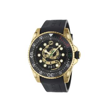 [해외] 구찌 다이브 쿼츠 45mm 러버 블랙 옐로우 골드 YA136219