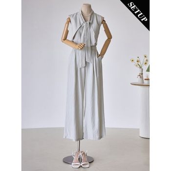 타이넥 민소매 블라우스 와이드팬츠 2종세트 T2504SE606B_P392880722