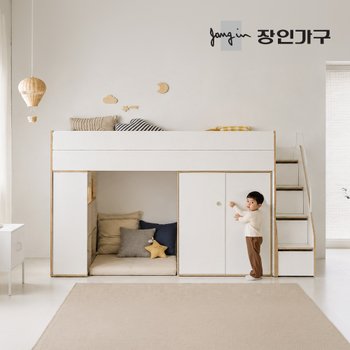 도담 어린이 높은 2층 수납 벙커침대 책장+옷장형 침대프레임 SS (수납계단)
