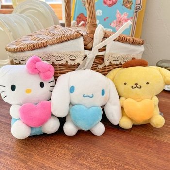 (정품) Sanrio 캐릭터 하트 인형 키링 13cm 키티 미니 열쇠고리 가방 고리 자동차 키홀더