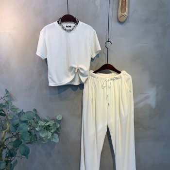 씨샵인더룸 / (봄신상,무료배송)테미 테리 타올 반팔 티셔츠 핀턱 와이드 팬츠 세트 3color