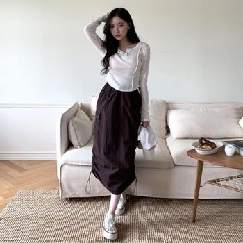 아트박스/옷자락 여자 슬림핏 가을 스판 홍대룩 티셔츠