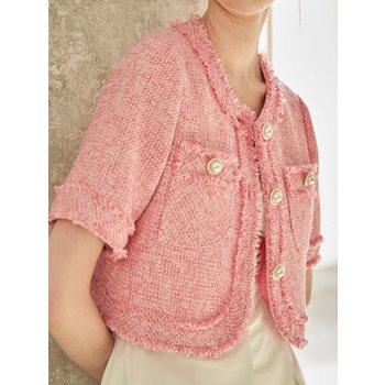 트위드 골드 버튼 반팔 자켓 MK06JK215HJY