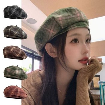 체크 베레모 가을 벙거지모자 남자 여자 빵모자-WFP7QBQ