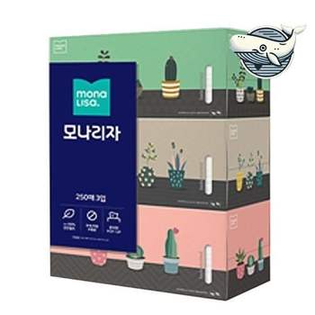모나리자 디자인 미용티슈 250매 3팩 롤화장지 3겹화장지 각티슈 냅킨 두루마리화장지