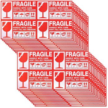 [해외] 낙찰 씰 취급주의 13x7cm 100장 왈레모노 균열주의 표지판 포장 라벨 방수