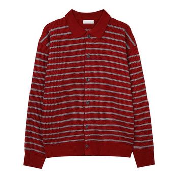 남자 가을 체인 스트라이프 카라 버튼 가디건 DS CA Q279 와인_P375831814