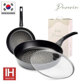 [Pure-Rin] 퓨어린 쿡 라이트(Cook-Right) 인덕션(IH) 프라이팬 28cm + 유리뚜껑 28cm