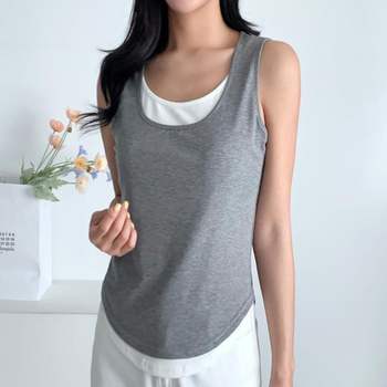 레나스 스쿱넥 배색 포인트 여성용 캐주얼 슬리브리스
