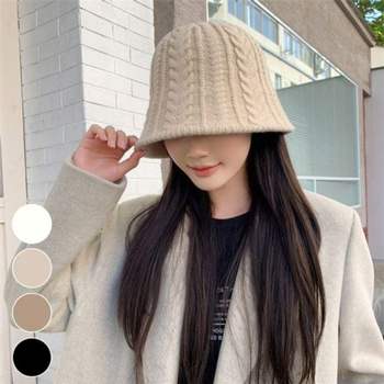 꽈배기 QK95SX75 버킷햇 데일리 니트 여자 보온 모자 방한모자