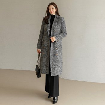 [스타일온미] 엔디스 벨트SET 울 블렌딩 보카시 부클 더블 롱 테일러드 코트