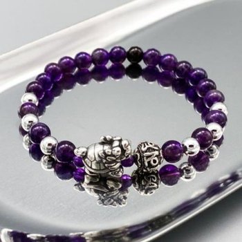 마녀공방 실버 육자진언용귀 장식 은볼 자수정 원석 개운 팔찌 금은보화 소원팔찌 개운팔찌