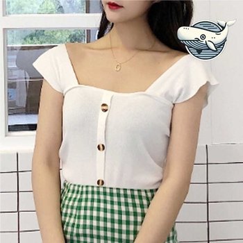 여리여리 여름 나시 스퀘어넥 니트티 어깨프릴 (WFH6OZE)