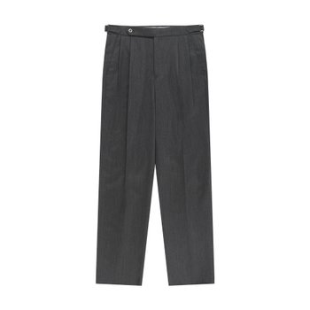 Essential Wool Gabardine Adjust Twill 2-Pleated Relaxed Trousers (Grey)