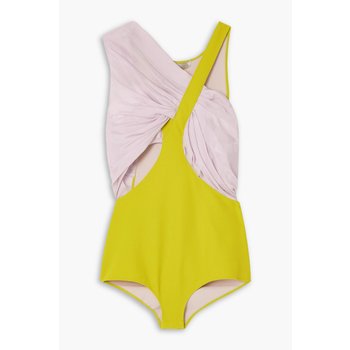 [해외] Gathered silk-satin and scuba bodysuit 퍼플 1647597345891250