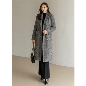 엔디스 벨트SET 울 블렌딩 보카시 부클 더블 롱 테일러드 코트