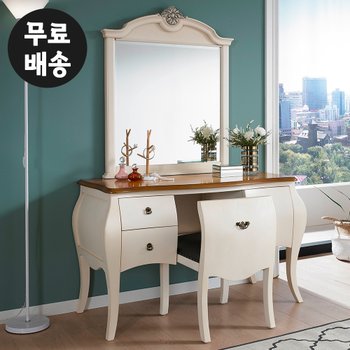 로아 원목 화장대 세트 엔틱 서랍장 수납 안방 화장대 서랍형 고급 거울 가구(아이보리)