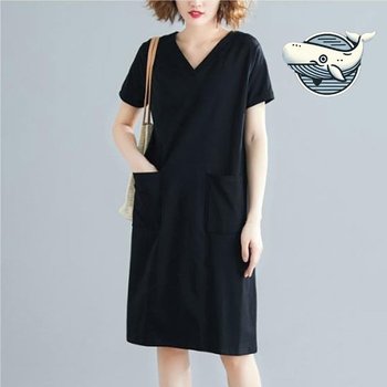 편안한 여름 브이넥 통기성 반팔 원피스 소프트 (WFH6BOQ)